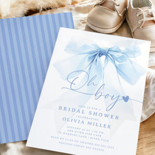 Modern Blue Bow Baby Shower Inbjudningar