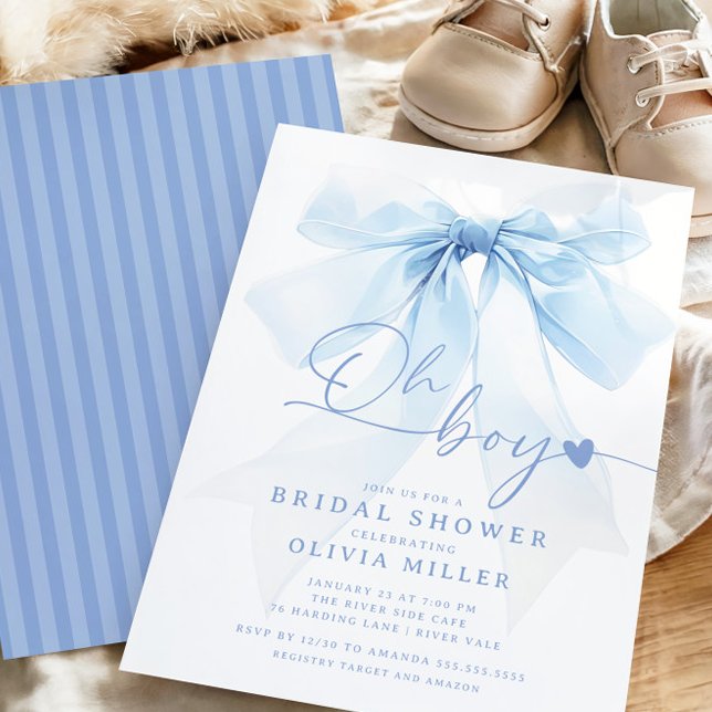 Modern Blue Bow Baby Shower Inbjudningar (Skapare uppladdad)