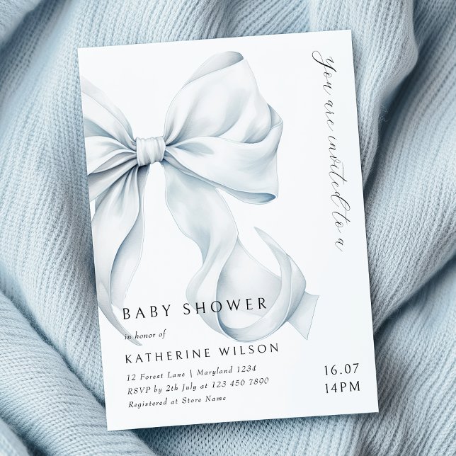 Modern Blue Bow Baby Shower Inbjudningar (Skapare uppladdad)