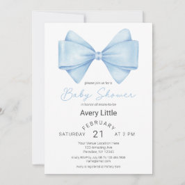 Modern Blue Bow Boy Baby Shower Inbjudningar