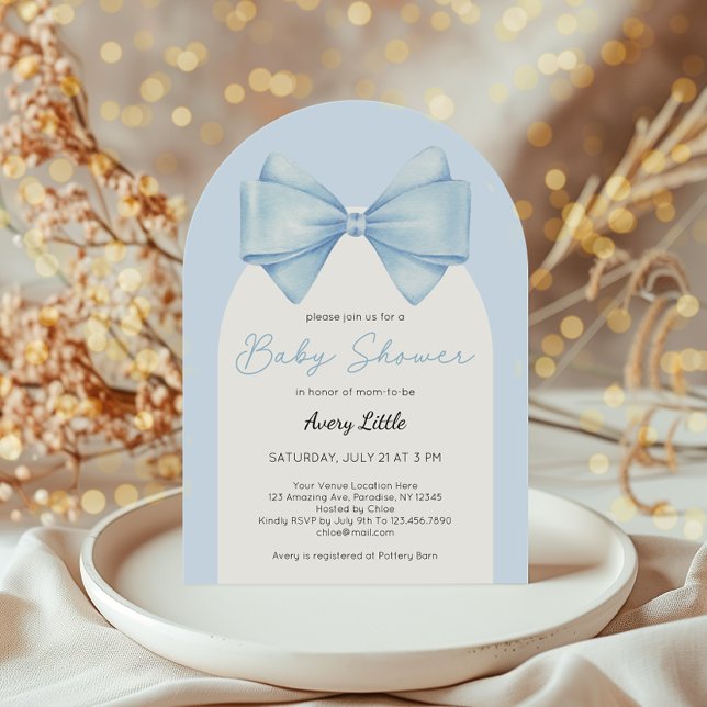 Modern Blue Bow Boy Baby Shower Inbjudningar (Skapare uppladdad)