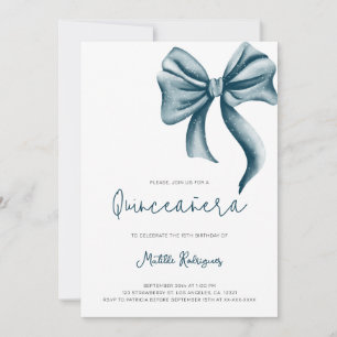 Modern Blue Bow Quinceanera Birthday Inbjudningar