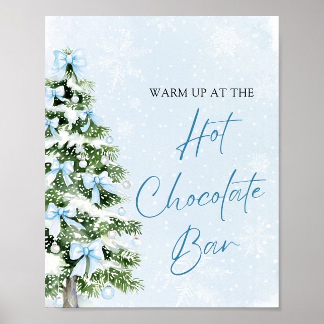 Modern Blue Bows Christmas Tree Hot Chocolate Bar Poster (Framsidan)