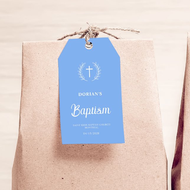 Modern Blue Boy | Baptism | Tack för att du föredr Presentetikett (Skapare uppladdad)