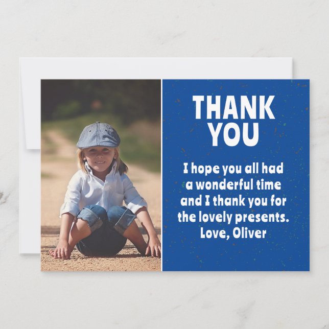 Modern Blue Boy Foto  Barnkalas  Tack Kort (Framsida)