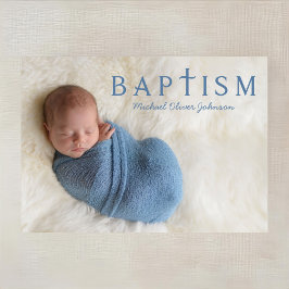 Modern Blue Boy Photo Baptism Inbjudningar