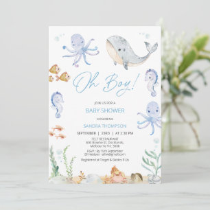 Modern Blue Boy under Sea Baby Shower Inbjudningar