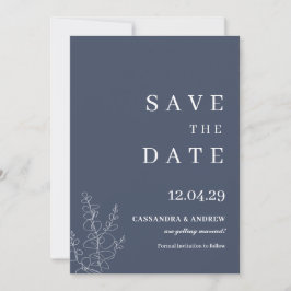 Modern Blue Bröllop Botcanical Save the Date Inbjudningar