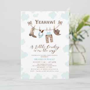 Modern Blue Brown Little Cowboy Baby Shower Inbjudningar