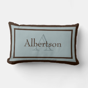 Modern Blue/Brown Monogram Namn Keepsaké Pillow Lumbarkudde