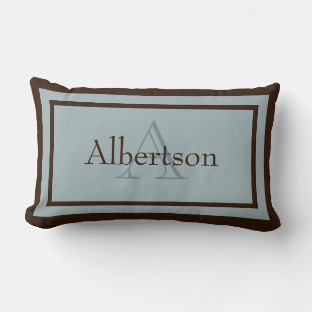 Modern Blue/Brown Monogram Namn Keepsaké Pillow Lumbarkudde (Framsida)