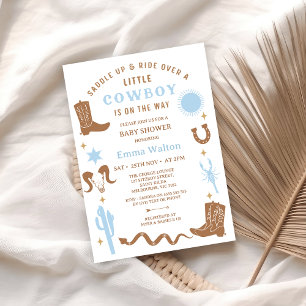 Modern Blue Brown Rodeo Cowboy Baby Shower Inbjudningar