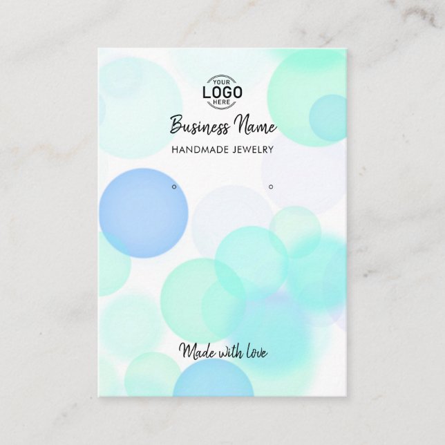 Modern Blue Bubbles White Earrings Visning Card Visitkort (Framsida)