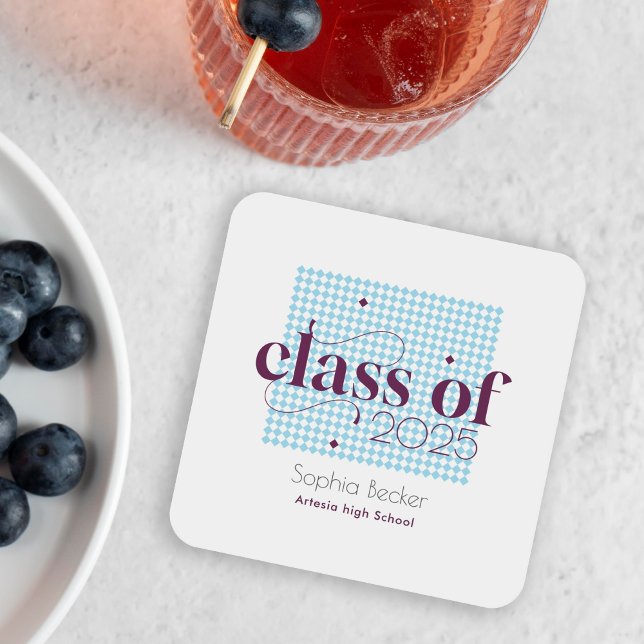 Modern Blue Burgundy Studentmössa Mönster Underlägg Papper Kvadrat (Skapare uppladdad)