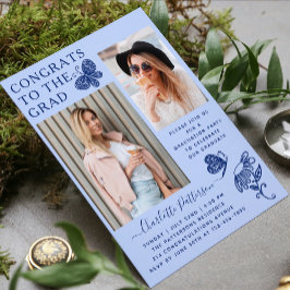 Modern Blue Butterfly Photo Studentfest Inbjudningar