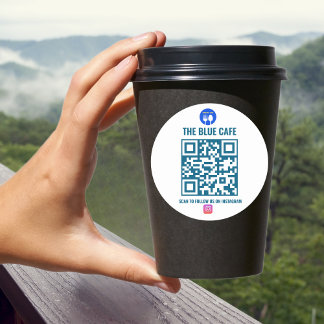 Modern Blue Cafe Business Instagram Qr-kod Runt Klistermärke