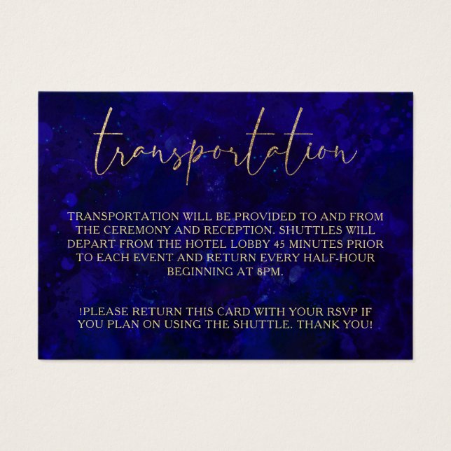 Modern Blue Calligraphy Bröllop Transport Visitkort (Framsidan)