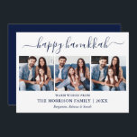 Modern Blue Calligraphy Script Hanukkah 3 Photo Julkort<br><div class="desc">Modern Trendig Calligraphy Script 3 Photo Family Photo Collage Lycklig Hanukah Card - marint blått</div>