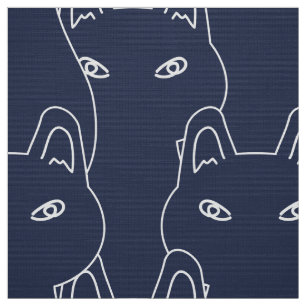 Modern Blue cat line art mönster Fabric Tyg