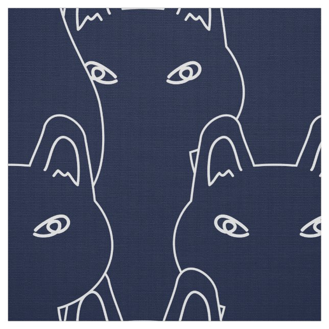 Modern Blue cat line art mönster Fabric Tyg (Provkarta)