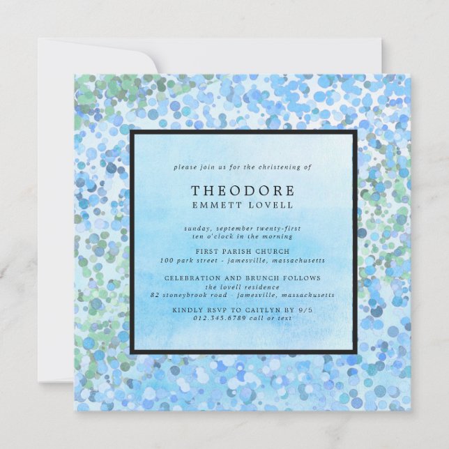 Modern Blue Christening Inbjudningar (Framsida)