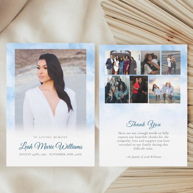 Modern Blue Clouds Memorial Funeral Tack Kort (Skapare uppladdad)