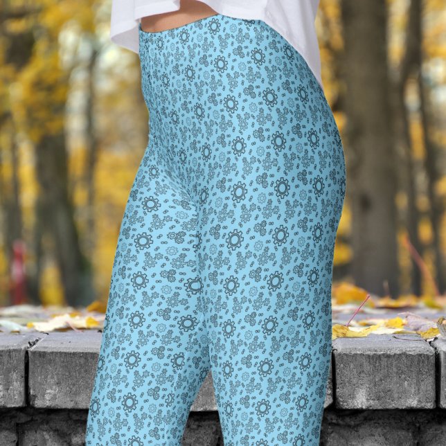 Modern Blue Cogs Mönster Leggings (Cogs on Baby Blue)