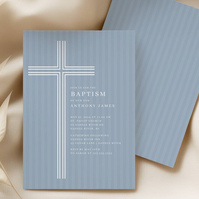 Modern Blue Cross Baptism Invitation Inbjudningar (Skapare uppladdad)