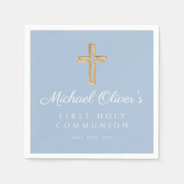 Modern Blue Cross Boy First Communion  Pappersservett