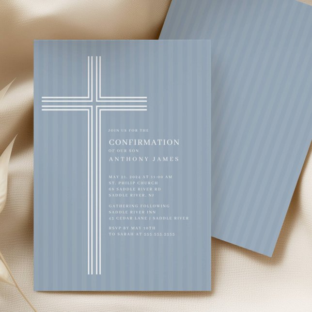 Modern Blue Cross Confirmation Invitation Inbjudningar (Skapare uppladdad)
