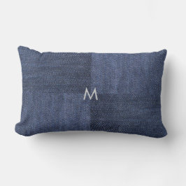 Modern blue denim jeans mönster monogrammad lumbarkudde