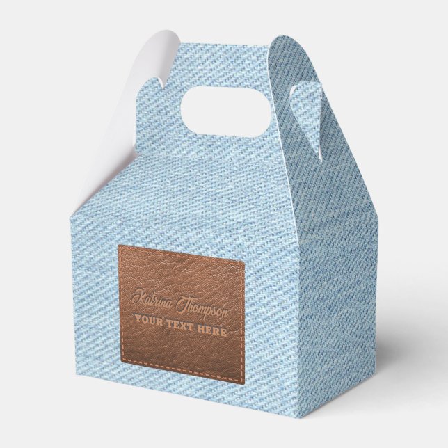 Modern Blue Denim Jeans Struktur Leather Patch Presentaskar (Framsidan Sidan)