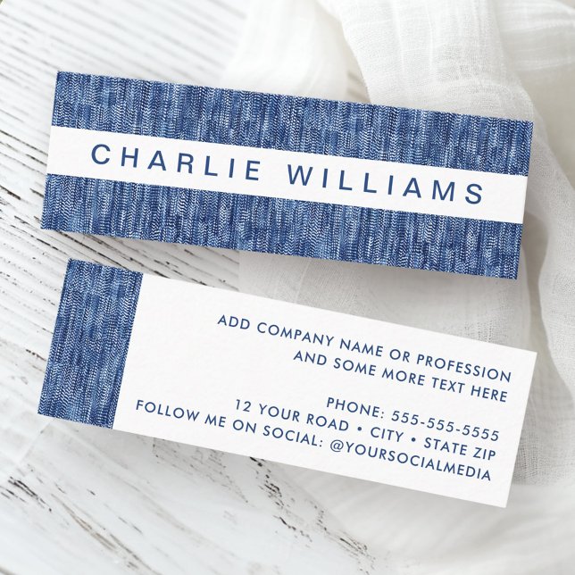 Modern blue denim mönster professionell mini visitkort (Modern blue denim pattern professional mini business card)