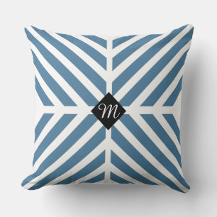 Modern Blue Diagonal Rand Monogram Initial Kudde