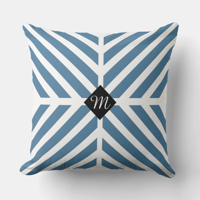 Modern Blue Diagonal Rand Monogram Initial Kudde (Framsida)