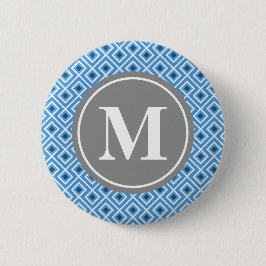 Modern Blue Diamond Graphic Mönster Monogram Knapp