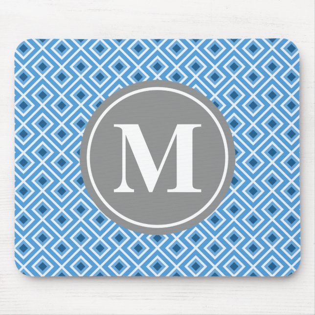 Modern Blue Diamond Graphic Mönster Monogram Musmatta (Framsidan)