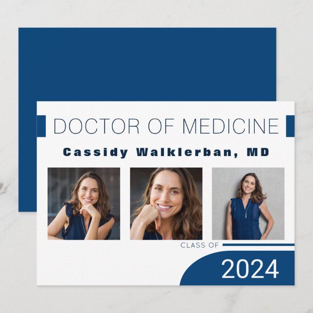 Modern Blue Doktor Photo Studenten-meddelande Inbjudningar (Fram/baksida)