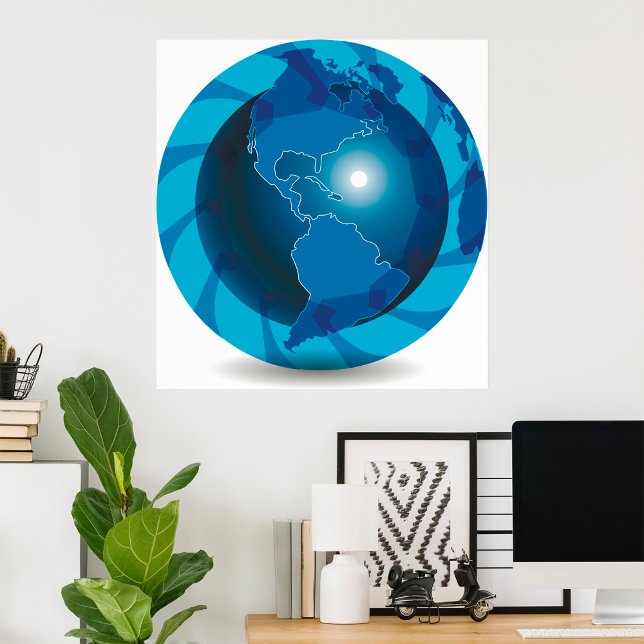Modern Blue Earth Globe World Map Poster (Skapare uppladdad)