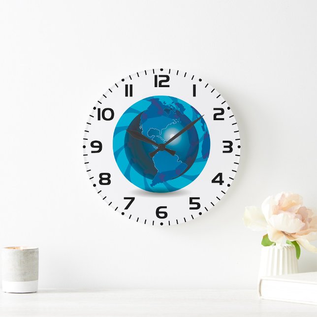 Modern Blue Earth Globe World Map Stor Klocka (Skapare uppladdad)