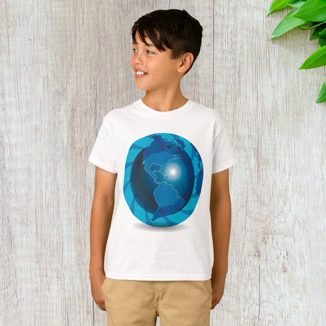 Modern Blue Earth Globe World Map T Shirt (Skapare uppladdad)