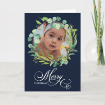 Modern Blue Elegant Script Eucalyptus Foliage