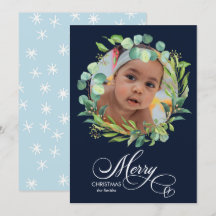 Modern Blue Elegant Script Eucalyptus Foliage