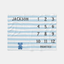 Modern Blue Elephant Baby Milestone Blanket