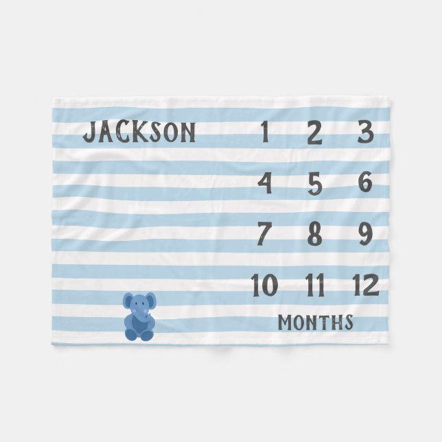 Modern Blue Elephant Baby Milestone Blanket Fleecefilt (Framsidan (Horisontell))