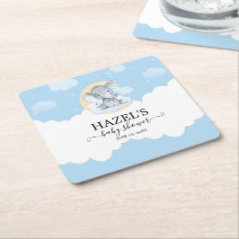 Modern Blue Elephant Boy Little Peanut Baby Shower Underlägg Papper Kvadrat
