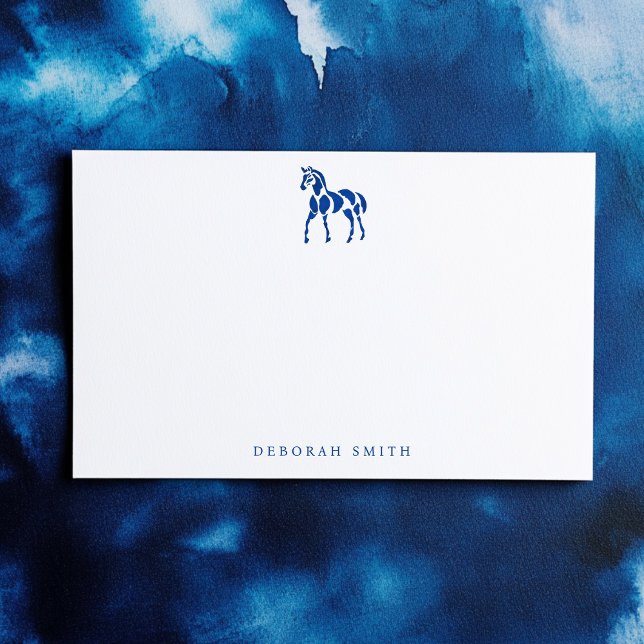 Modern Blue Equestrian Horse Personlig Namn Anteckningskort (Skapare uppladdad)