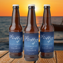 Modern Blue Evening Bröllop Anpassade Mini Ölflaska Etikett