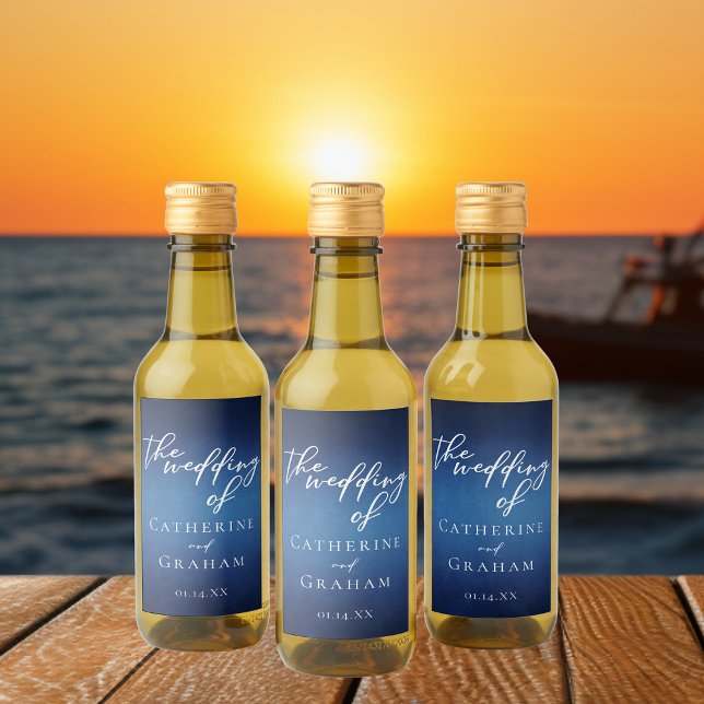 Modern Blue Evening Bröllop Anpassade Mini Vinetikett (Skapare uppladdad)