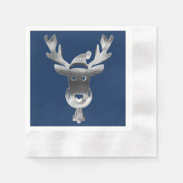 Modern Blue Faux Silver Grått Reindeer jul Pappersservett